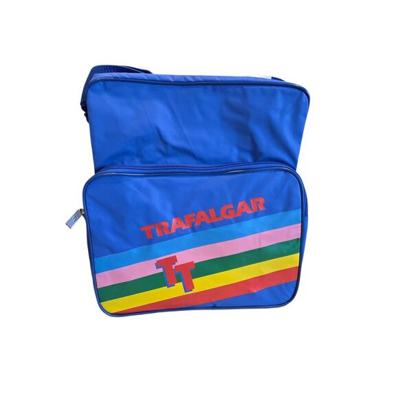 Trafalgar Travel Backpack Shoulder Bag Blue Single Strap 80's VTG Style Rainbow - Picture 1 of 14